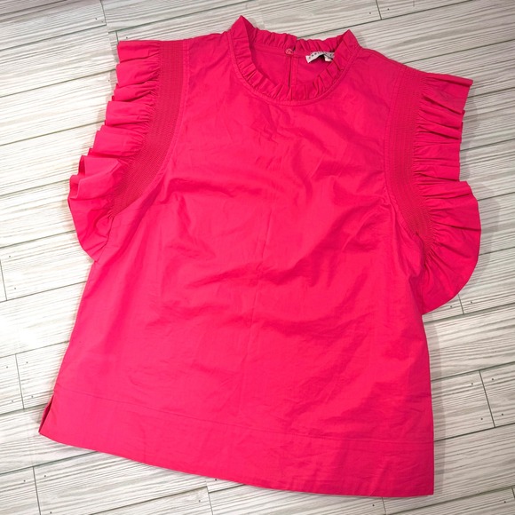 English Factory Tops - ENGLISH FACTORY Women's Pink Ruffle Sleeve Mock Neck Top Size S